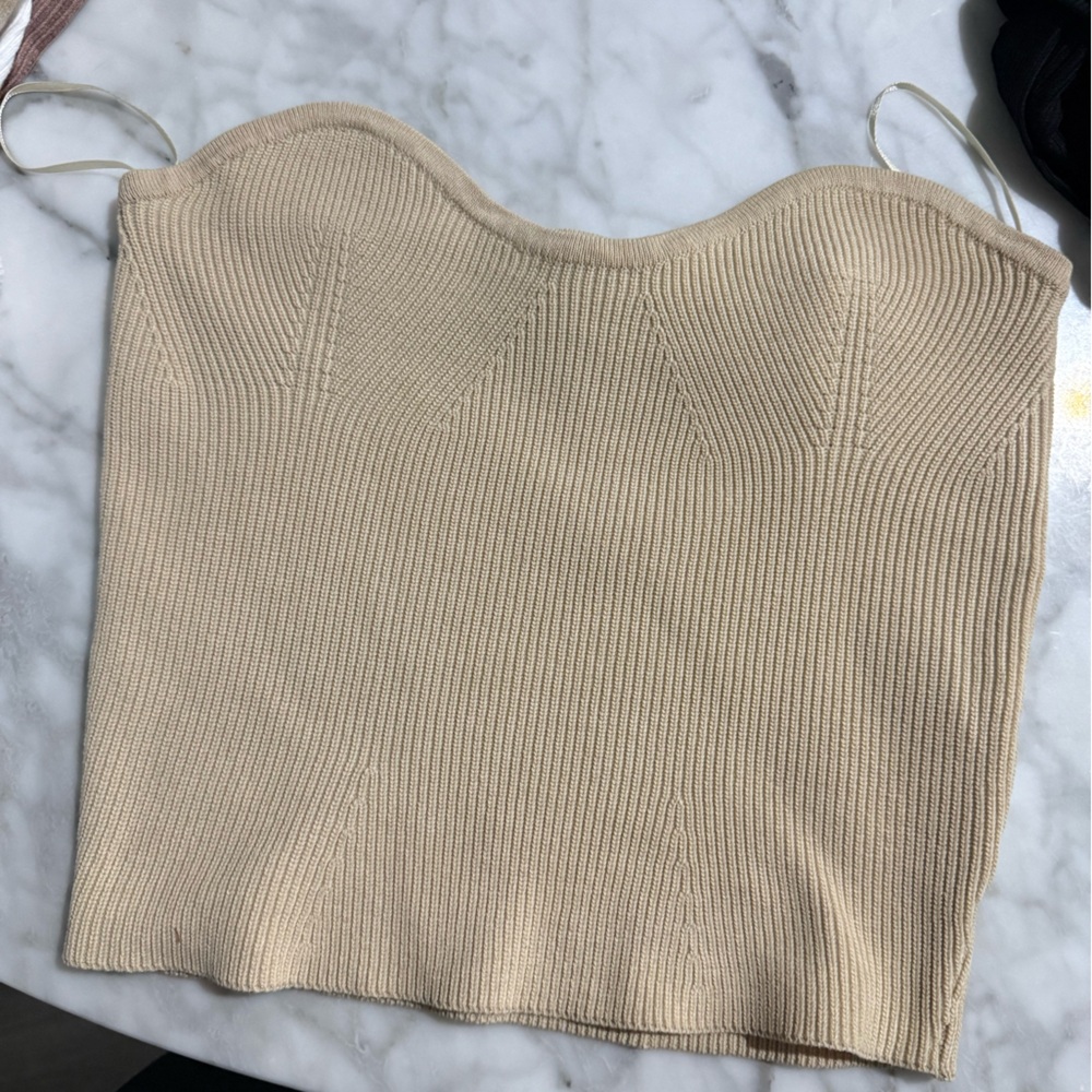 Elegant Cream Ribbed Women's Top